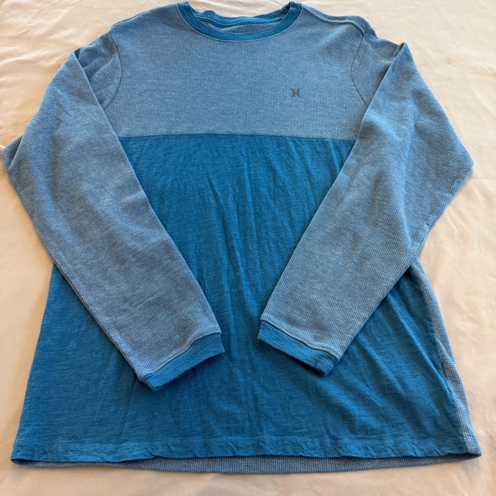 Hurley Mens Blue Color Block Waffle Knit Thermal Long Sleeve Shirt L